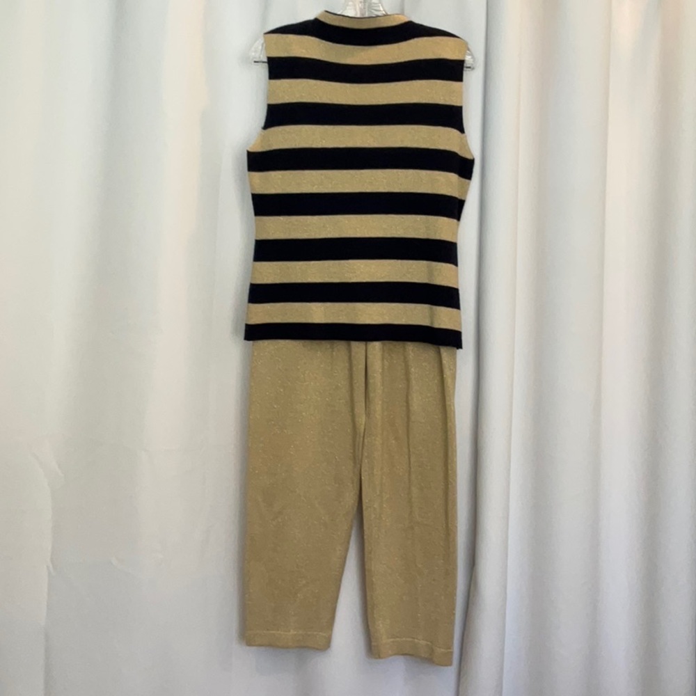 Christina Hope Navy Metallic Gold Stripe Knit Top & Gold Knit Pants Women Sz M - Picture 13 of 15
